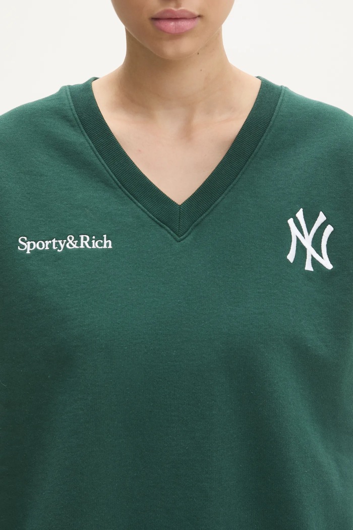Sporty & Rich cotton gilet Yankees Serif V-Neck green ST045505300GR10