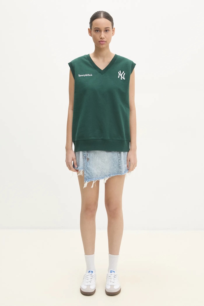 Sporty & Rich cotton gilet Yankees Serif V-Neck ST045505300GR10 green