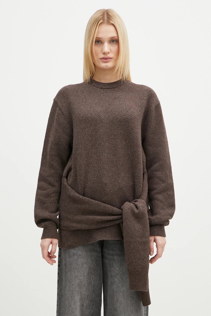 JW Anderson maglione in misto lana Draped Tie Front Jumper semplice marrone KW1263.YN0384.958