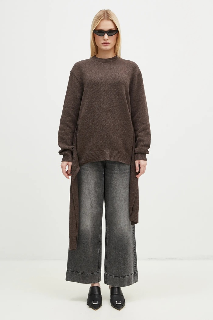JW Anderson maglione in misto lana Draped Tie Front Jumper KW1263.YN0384.958 marrone