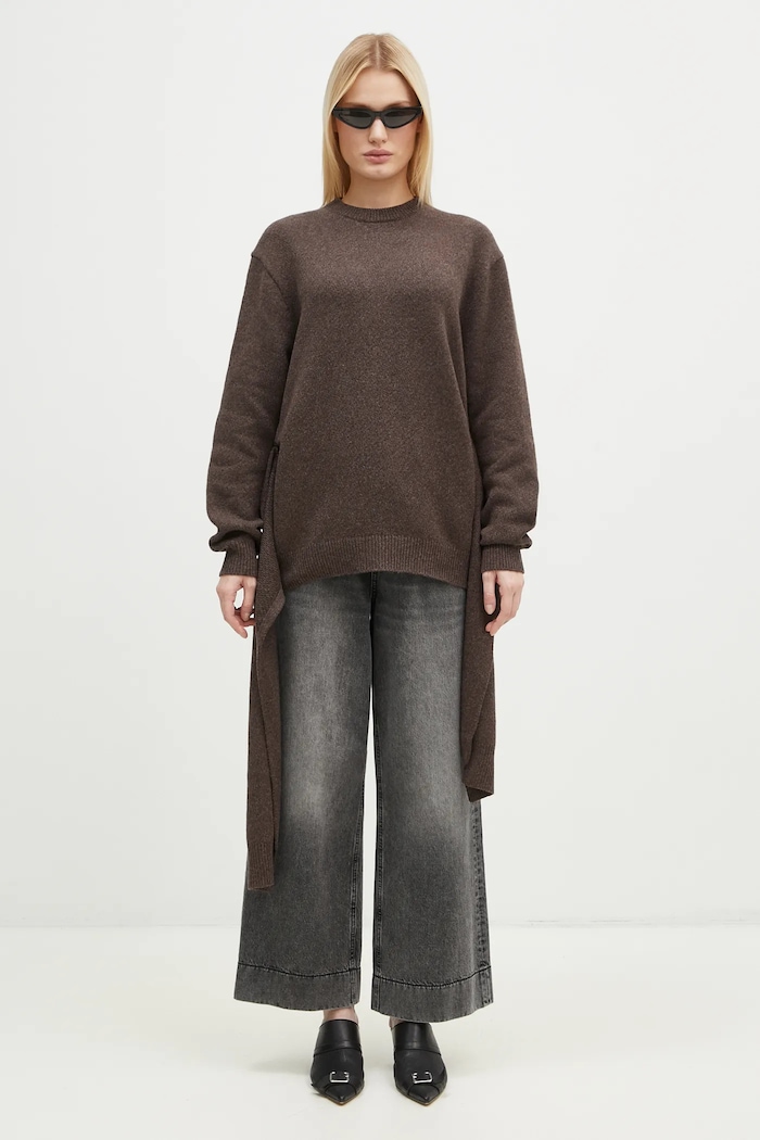 JW Anderson maglione in misto lana Draped Tie Front Jumper KW1263.YN0384.958 marrone
