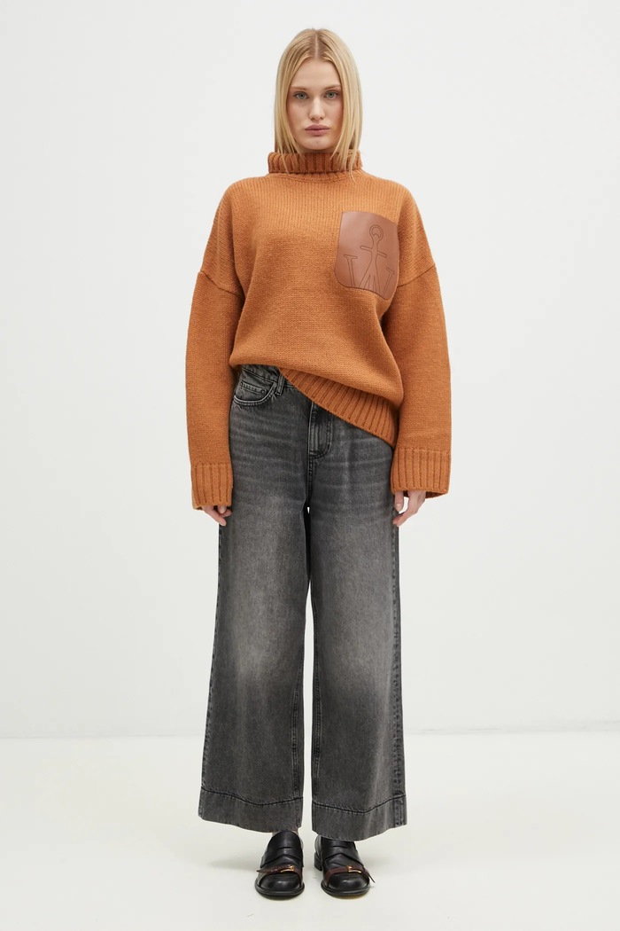 Vlněný svetr JW Anderson Leather Patch Pocket Jumper oranžová KW1292.YN0367.619