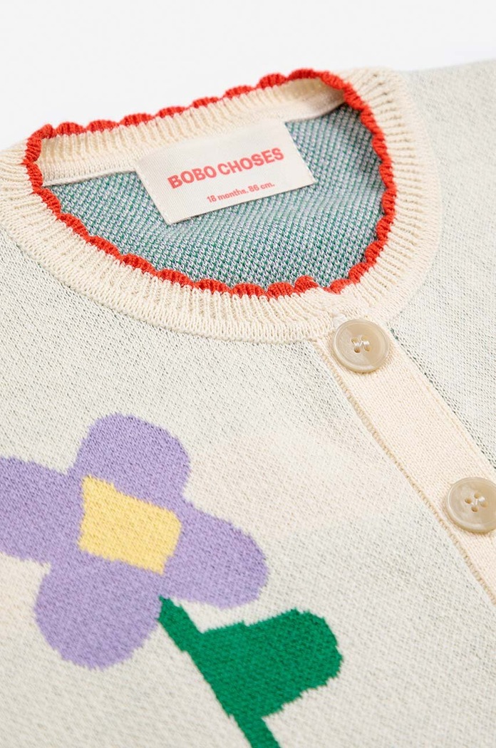 Pamučni kardigan za bebe Bobo Choses Pansy Flower bijela 224AB089