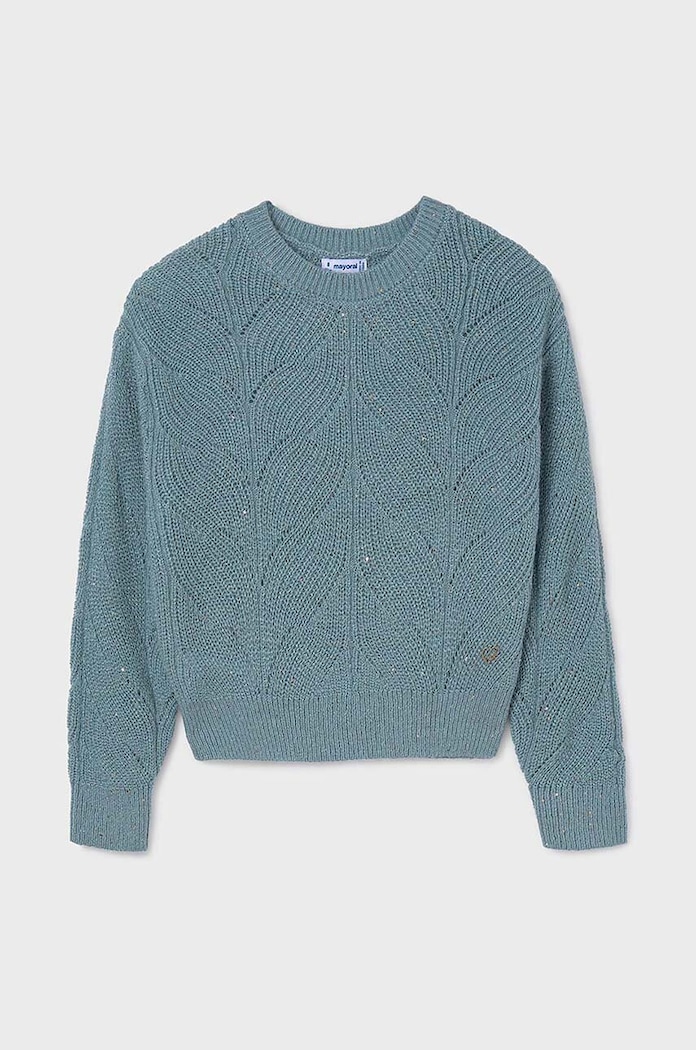 Mayoral sweter z domieszką wełny dziecięcy 7303.8B.Junior.9BYH turkusowy AW24