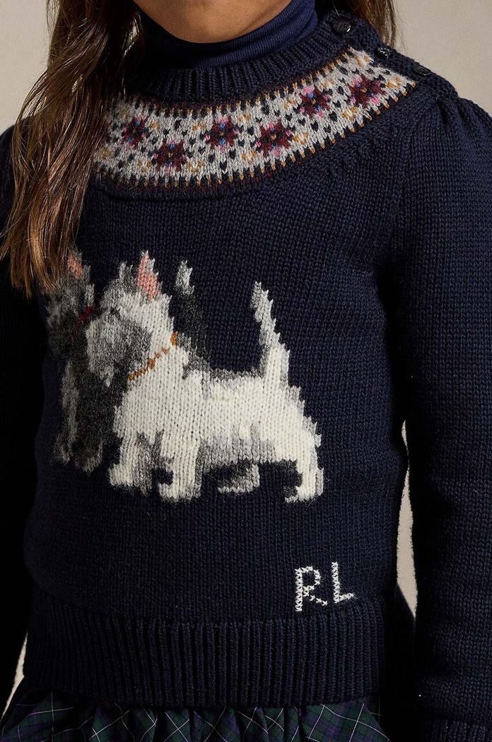 Детски памучен пуловер Polo Ralph Lauren тъмносин 312950806001