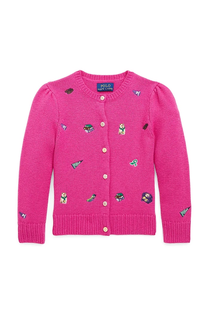 Vuneni dječji kardigan Polo Ralph Lauren natpis roza 312950809001
