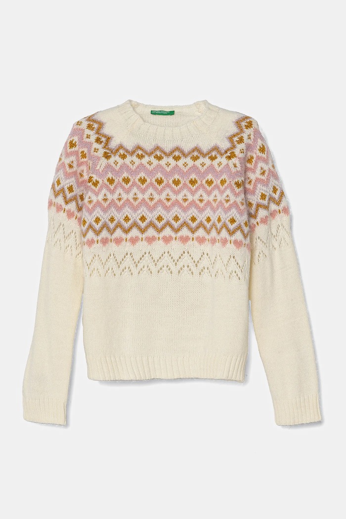 United Colors of Benetton Sweter z domieszką wełny dziecięcy beżowy 1176Q107K.G.Seasonal