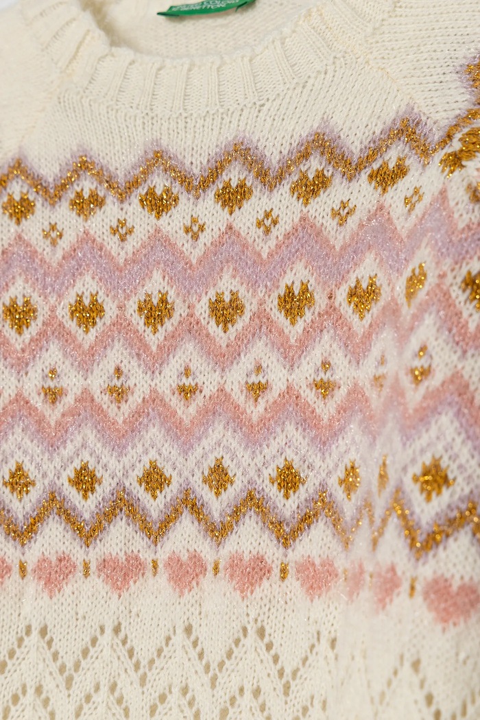 Dziewczynka United Colors of Benetton Sweter z domieszką wełny dziecięcy 1176Q107K.G.Seasonal beżowy