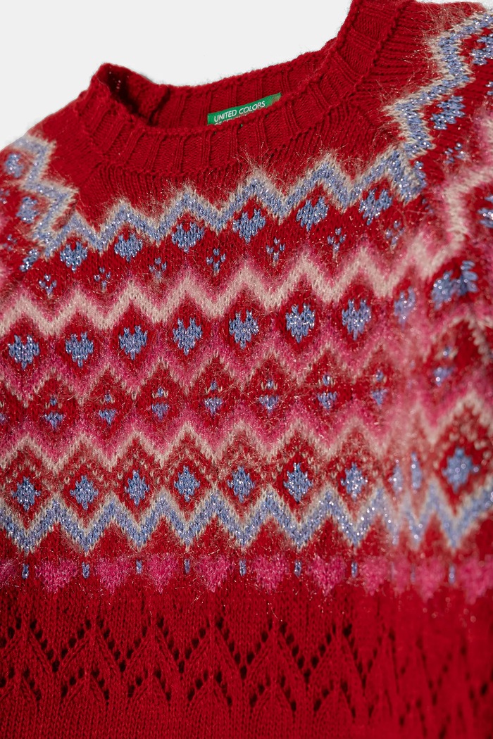 DÍVKA Dětský svetr s příměsí vlny United Colors of Benetton 1176Q107K.G.Seasonal červená