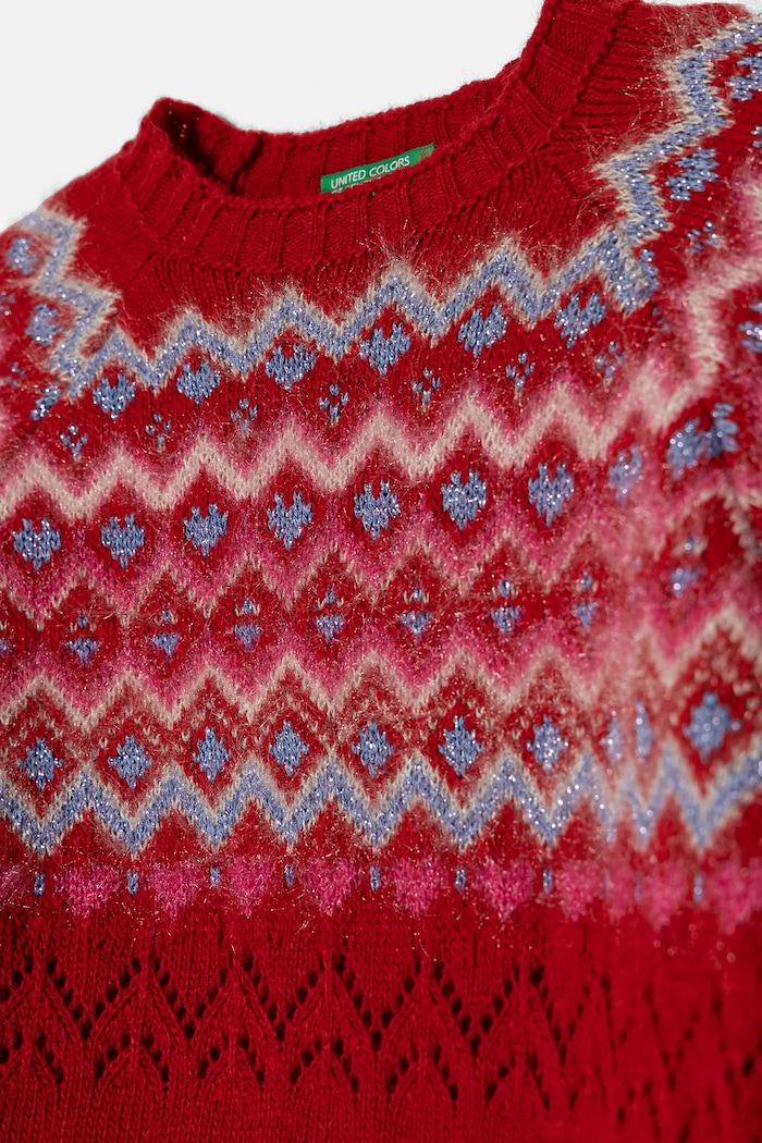 DÍVKA Dětský svetr s příměsí vlny United Colors of Benetton 1176Q107K.G.Seasonal červená