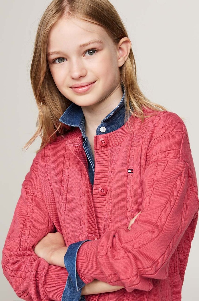 Dziewczynka Tommy Hilfiger kardigan bawełniany dziecięcy KG0KG08546.9BYH.128.176 czerwony