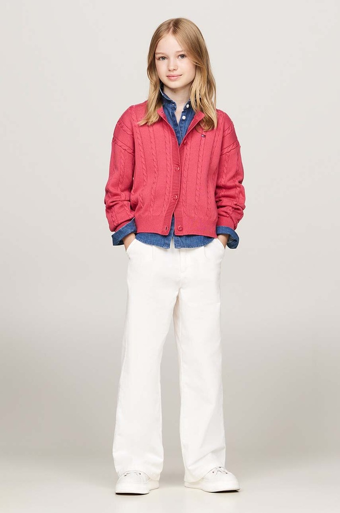 Tommy Hilfiger kardigan bawełniany dziecięcy czerwony KG0KG08546.9BYH.128.176