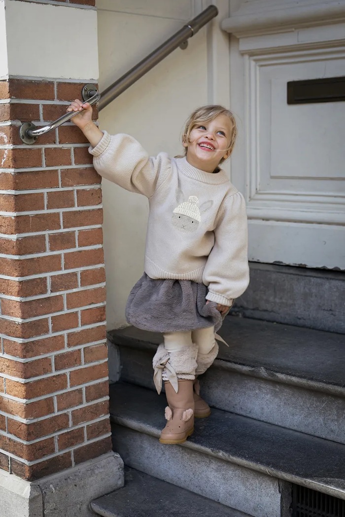 Donsje gyapjú baba pulóver Denna Merino Wool Sweater Bunny aplikációval bézs 4090701.56.92