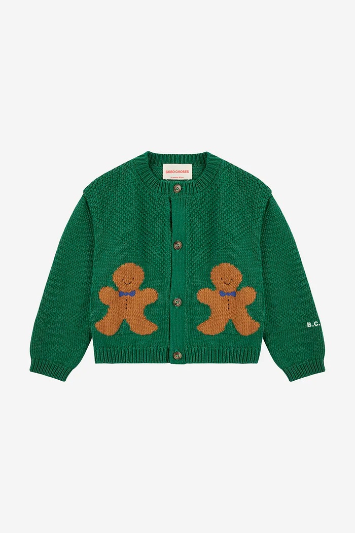 Dětský kardigan s příměsí vlny Bobo Choses Gingerbread 224FB005 zelená AW24