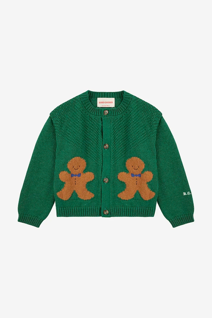 Dětský kardigan s příměsí vlny Bobo Choses Gingerbread 224FB005 zelená AW24