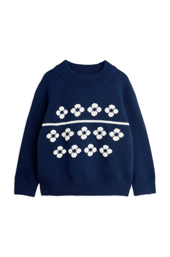 Mini Rodini pulover pentru copii din amestec de lana Flowers 2472010760 bleumarin AW24