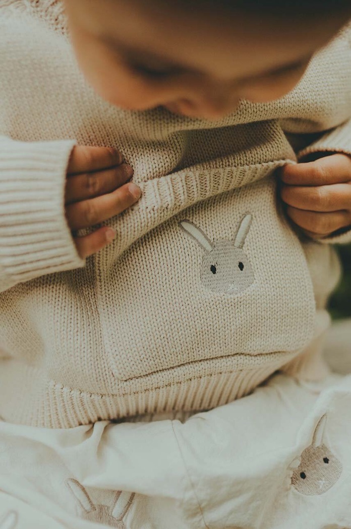Donsje sweter bawełniany niemowlęcy Loeke Sweater Bunny 3026001. beżowy