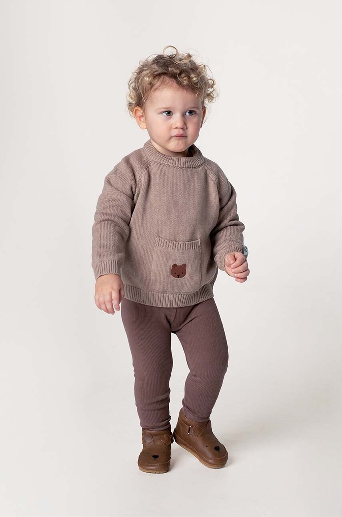 Donsje pulover din bumbac pentru bebeluși Loeke Sweater Bear model fin maro 3026002.