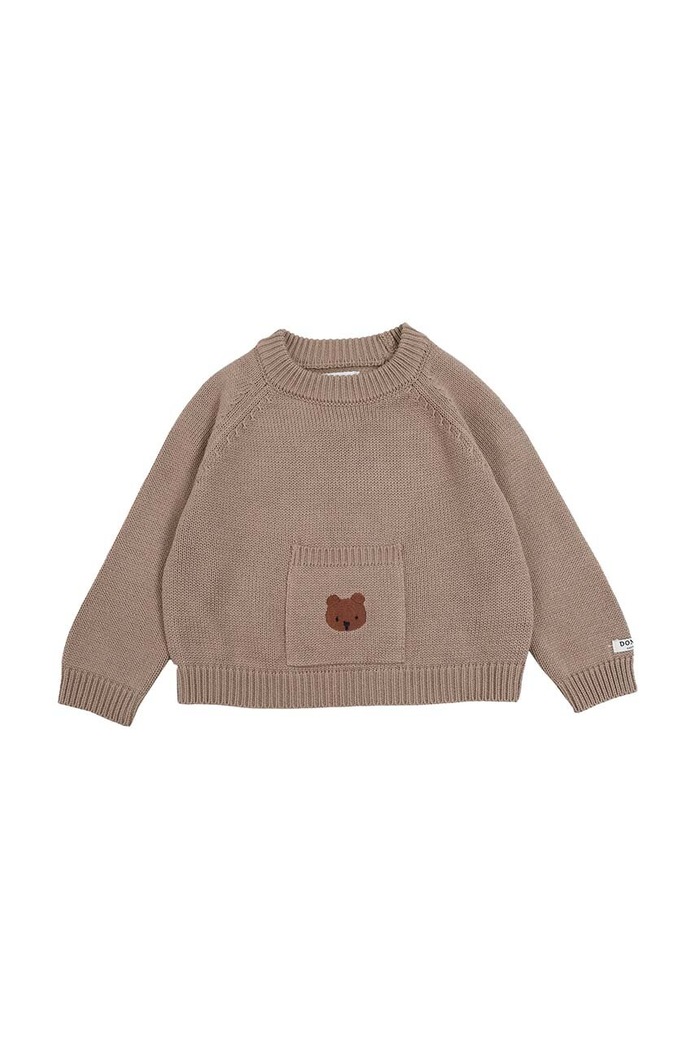 Donsje pulover din bumbac pentru bebeluși Loeke Sweater Bear 3026002. maro AW24