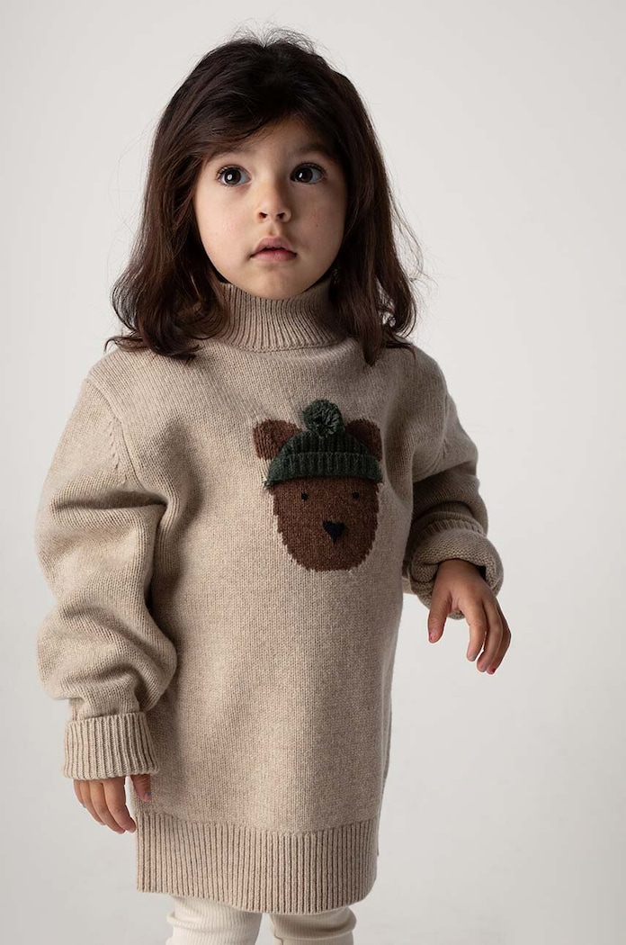 Вълнен бебешки пуловер Donsje Denn Merino Wool Sweater Bear вълна бежов 4083501.56.92