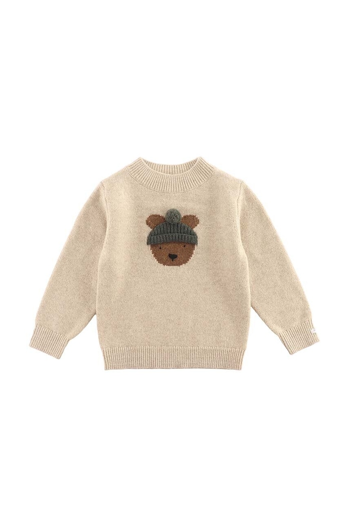 Вълнен бебешки пуловер Donsje Denn Merino Wool Sweater Bear 4083501.56.92 бежов AW24