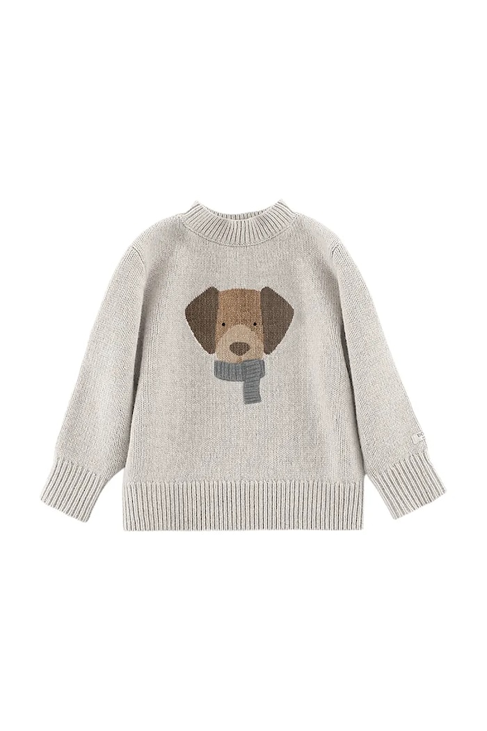 Vuneni dječji pulover Donsje Denn Merino Wool Sweater Dog natpis bež 4083505.56.92