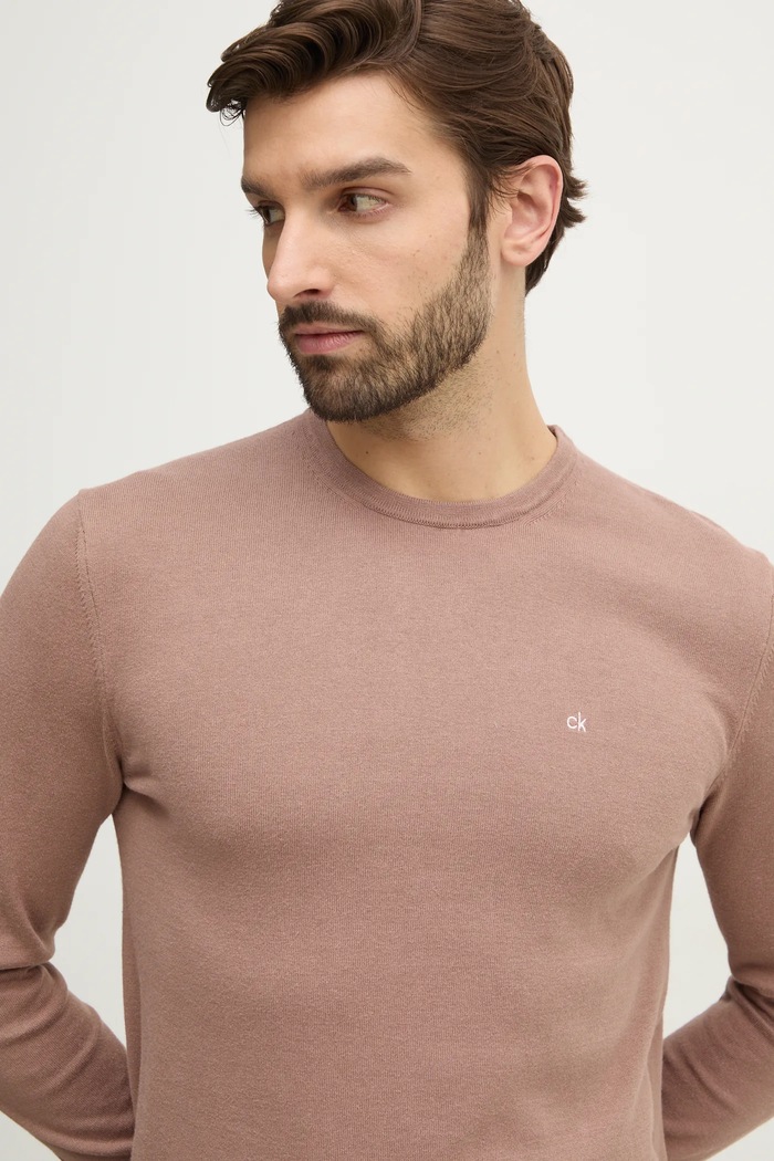 Calvin Klein sweter z domieszką jedwabiu brązowy K10K113549