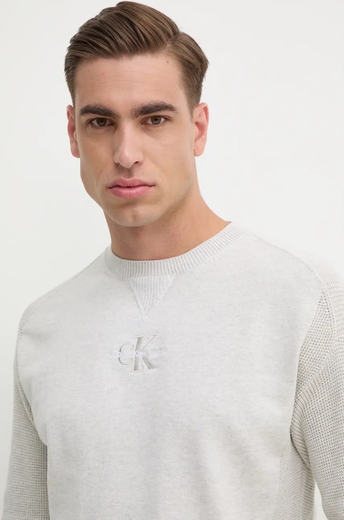 Bavlněný svetr Calvin Klein Jeans šedá J30J325671
