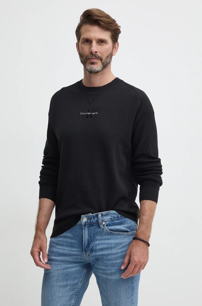Bavlnený sveter Calvin Klein Jeans čierna J30J325671