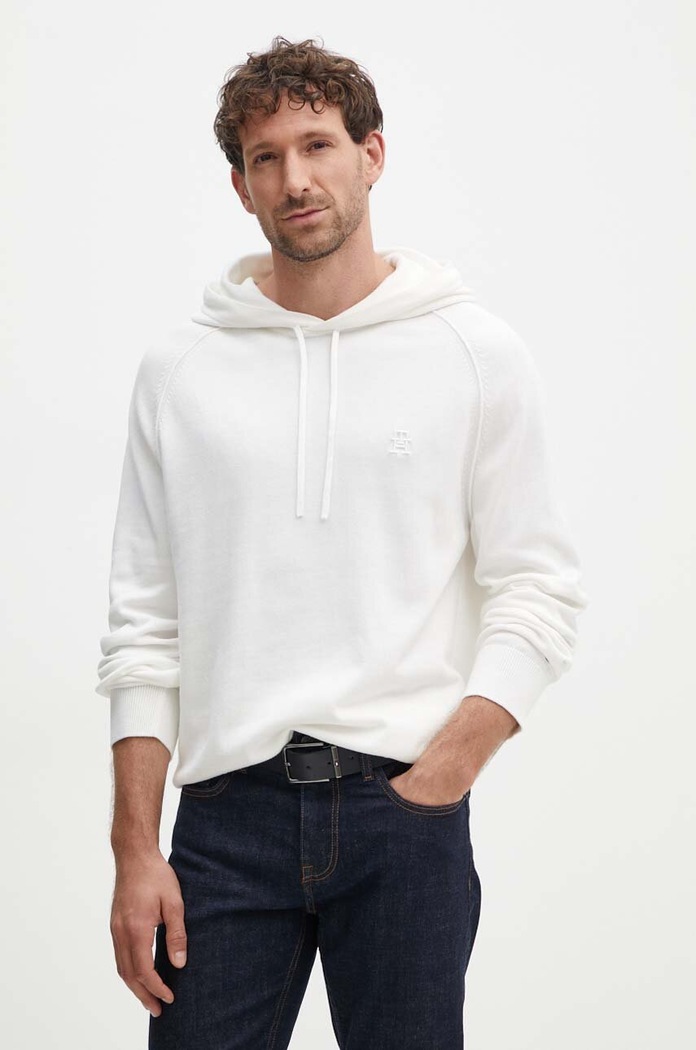 Bavlněný svetr Tommy Hilfiger kulatý bílá MW0MW35515