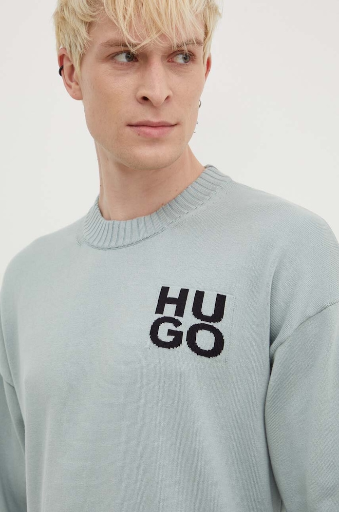 HUGO pulover de bumbac albastru 50516617