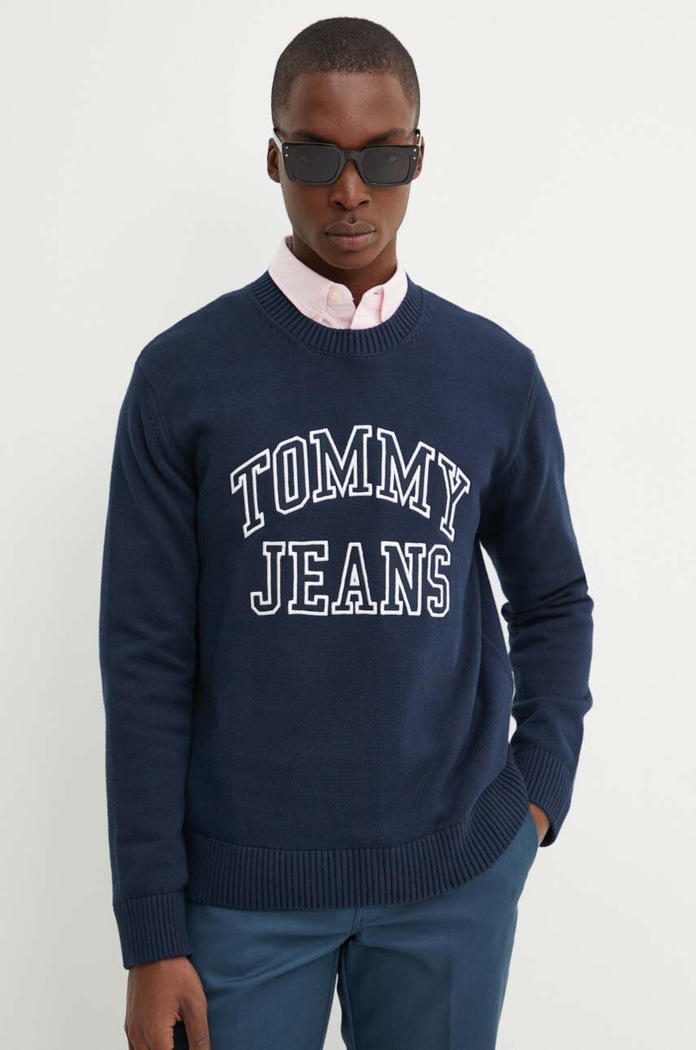 Pulover Tommy Jeans pamuk mornarsko plava DM0DM19178