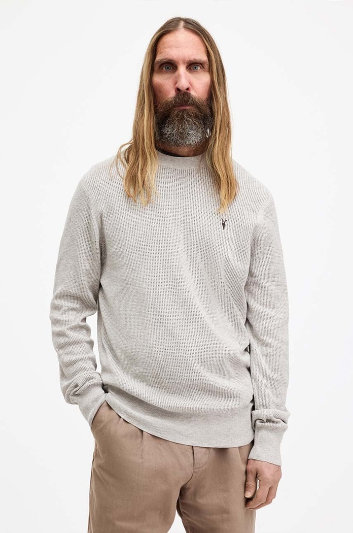 Bavlnený sveter AllSaints AUBREY CREW bavlna sivá M019KA