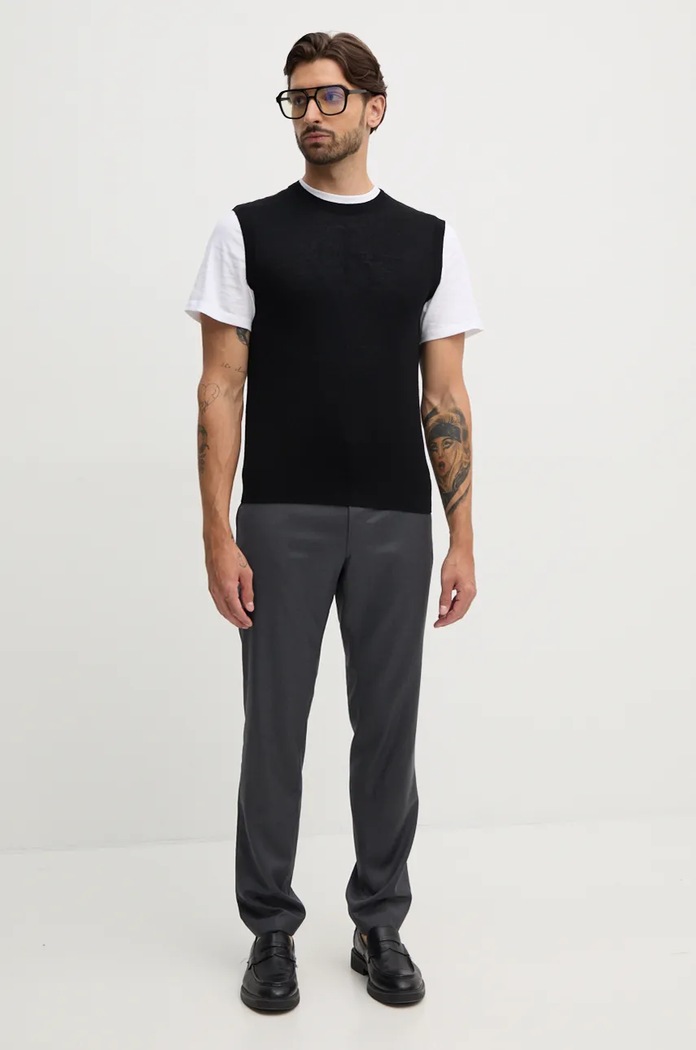 United Colors of Benetton kamizelka wełniana 11AHU105Z czarny AW25