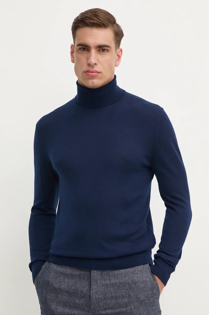Vlněný svetr United Colors of Benetton rolák námořnická modř 11AHU2010