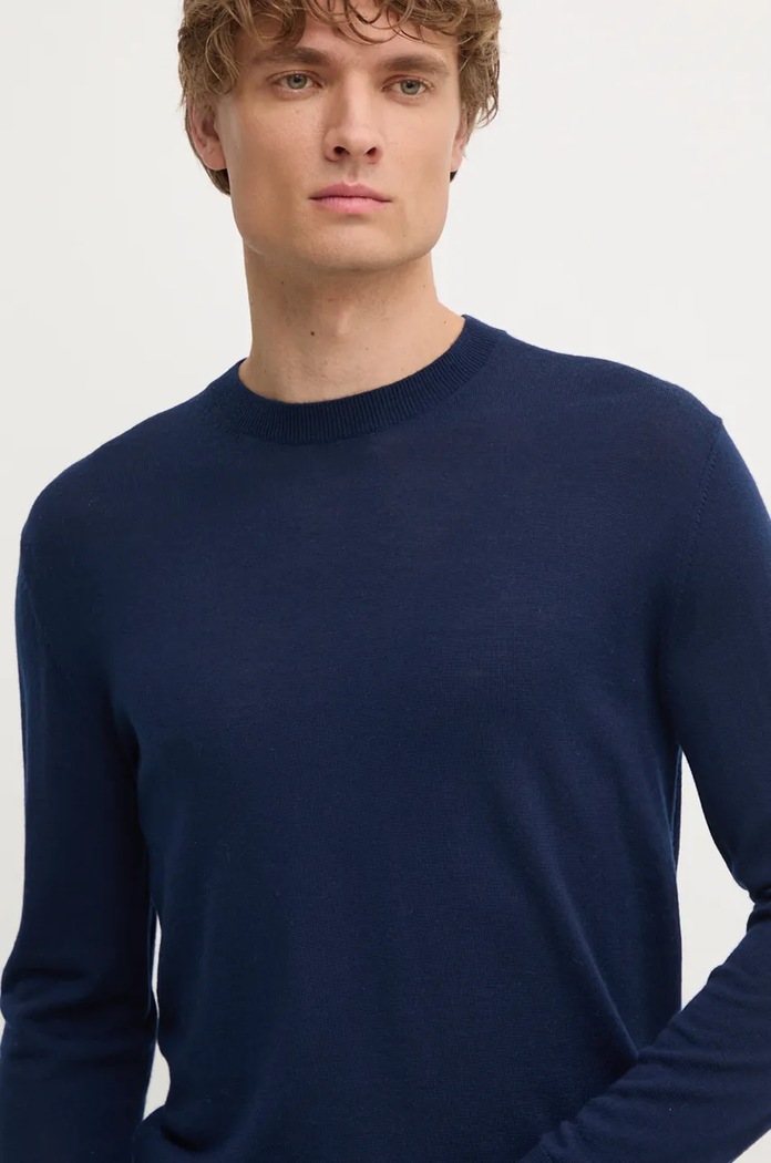 United Colors of Benetton Sweter wełniany granatowy 11AHU1056