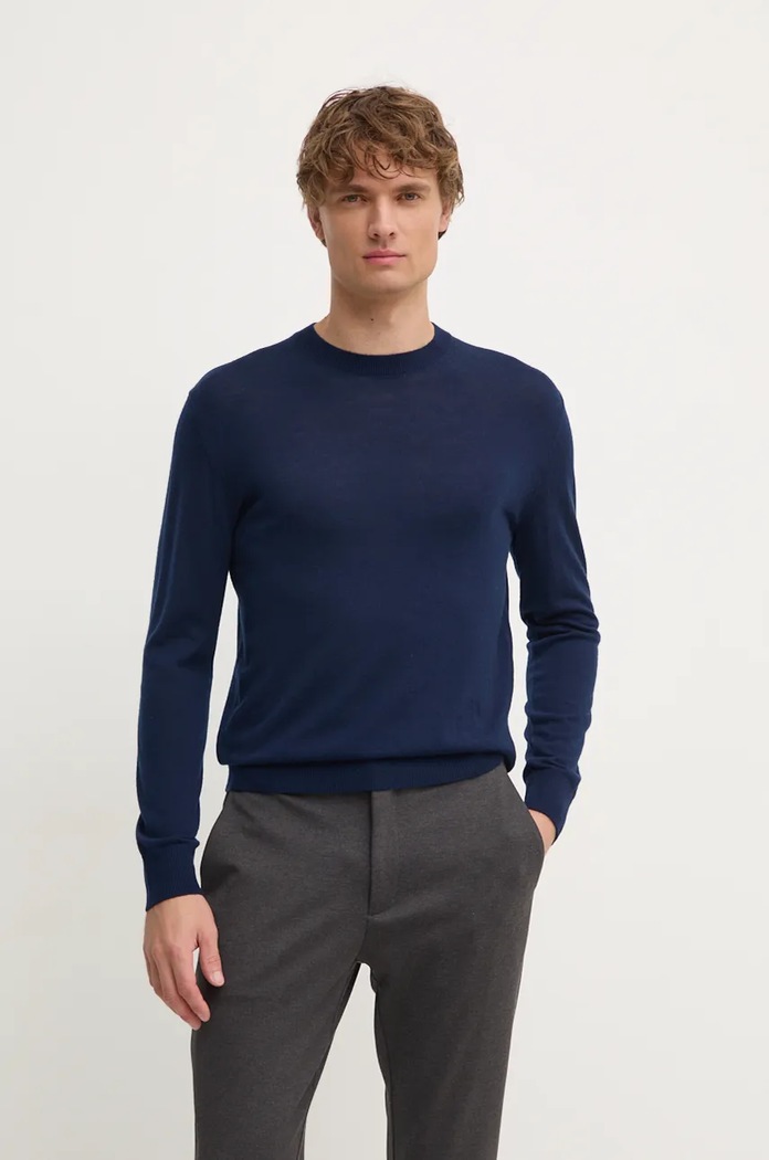 United Colors of Benetton Sweter wełniany 11AHU1056 granatowy AW25