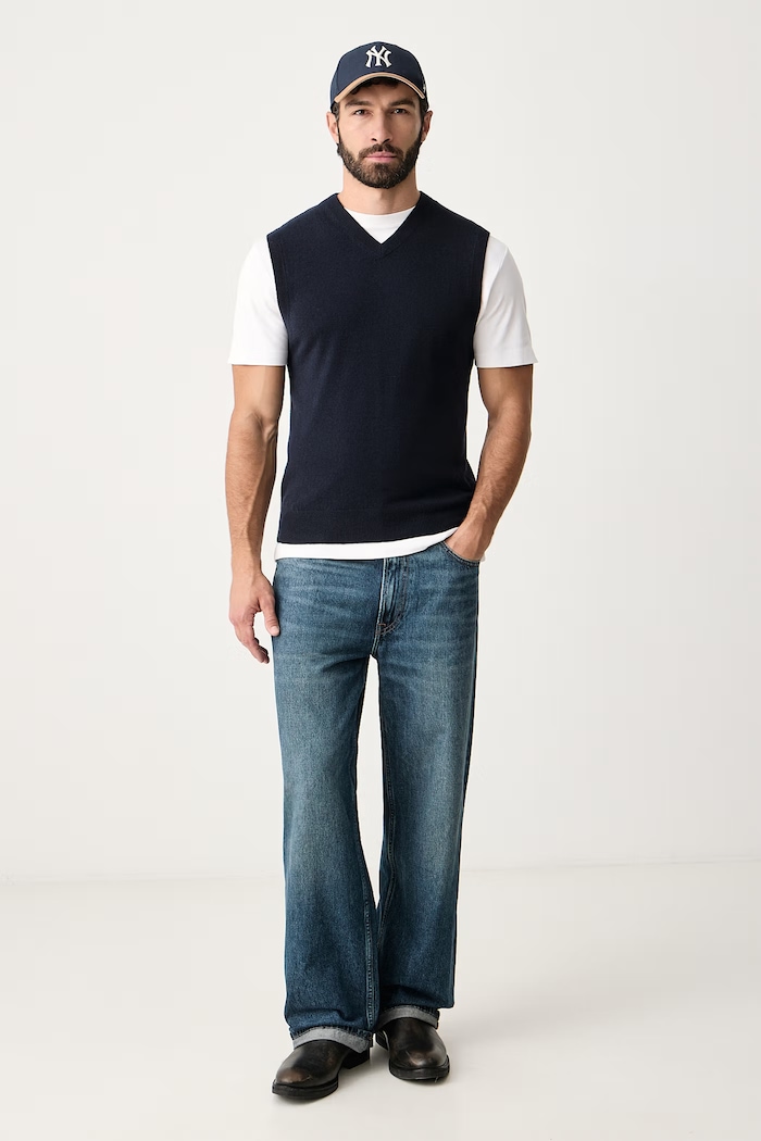 United Colors of Benetton Kamizelka męska wełniana 1002U400L granatowy AW25