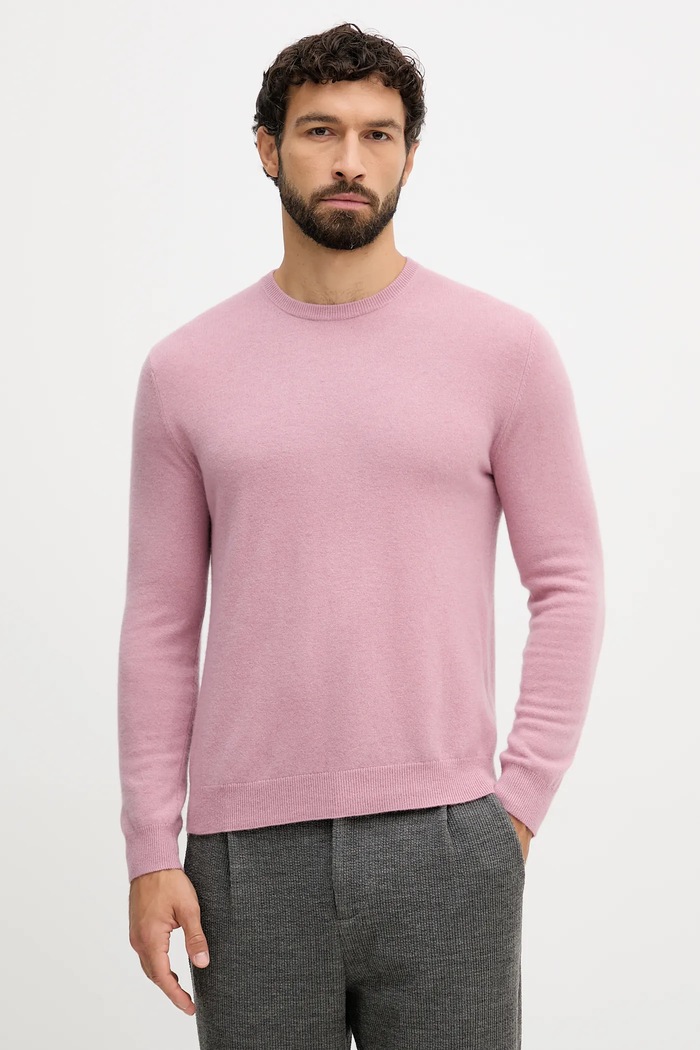 Vlněný svetr United Colors of Benetton kulatý růžová 1002U1G34