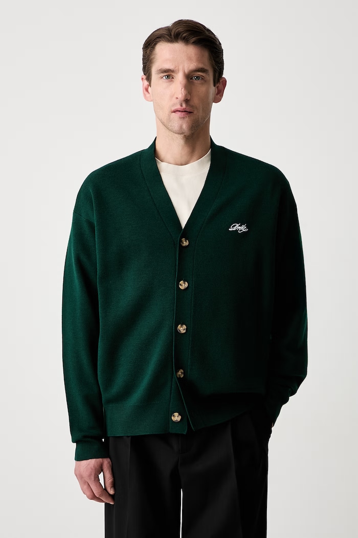 Drôle de Monsieur Le Cardigan Drôle kardigan wełniany męski wełna zielony PERM.CA123.WO007.DGN