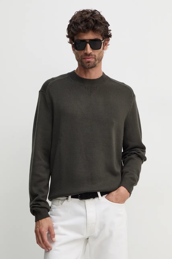 Svetr z vlněné směsi Armani Exchange kulatý zelená 6DZM1F.ZM1LZ