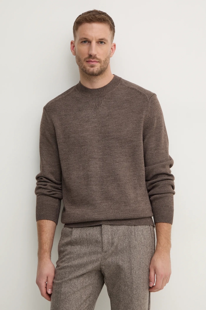 Armani Exchange sweter z domieszką wełny okrągły brązowy 6DZM1F.ZM1LZ