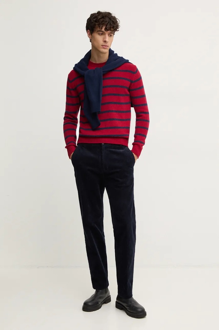United Colors of Benetton sweter wełniany okrągły bordowy 103MK107U