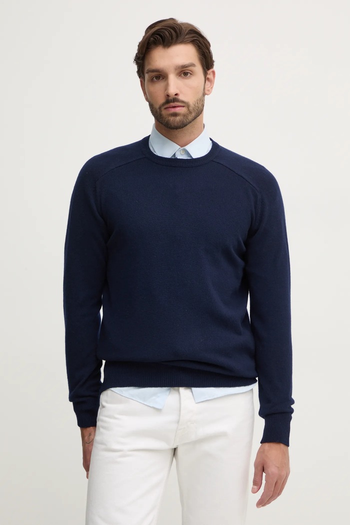 United Colors of Benetton sweter wełniany okrągły granatowy 1006U108W