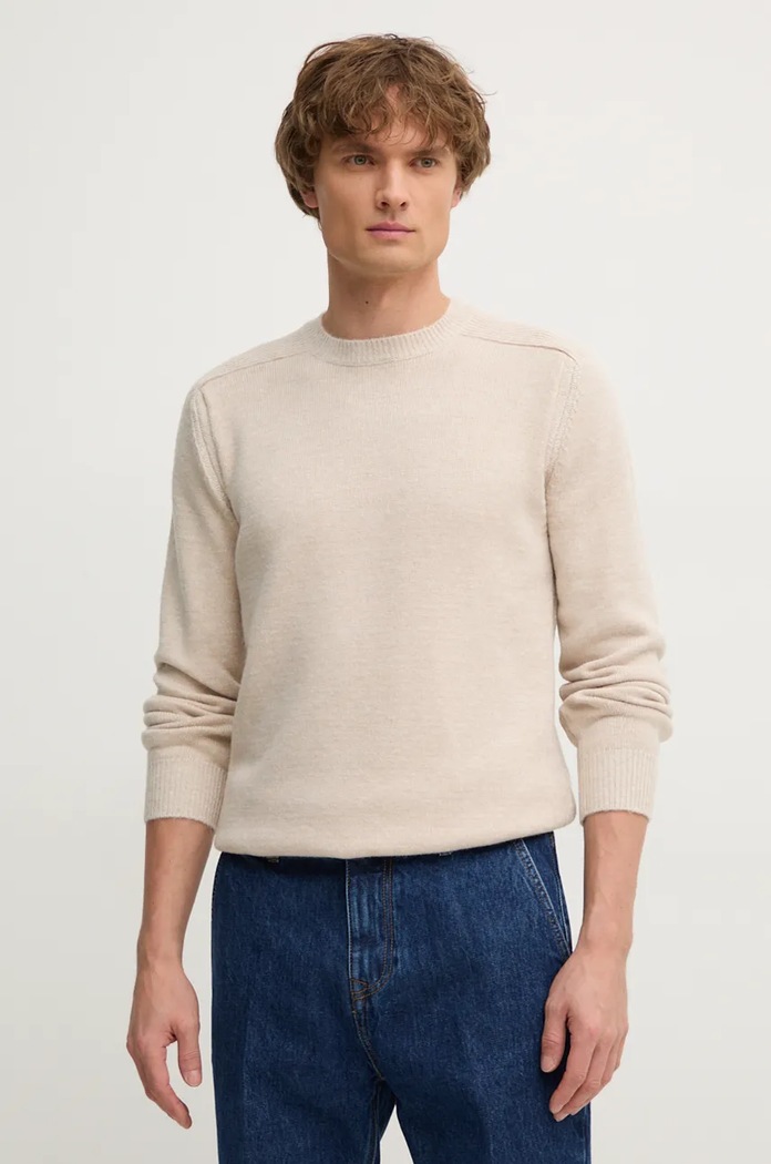 Svetr z vlněné směsi United Colors of Benetton kulatý béžová 116QU108T