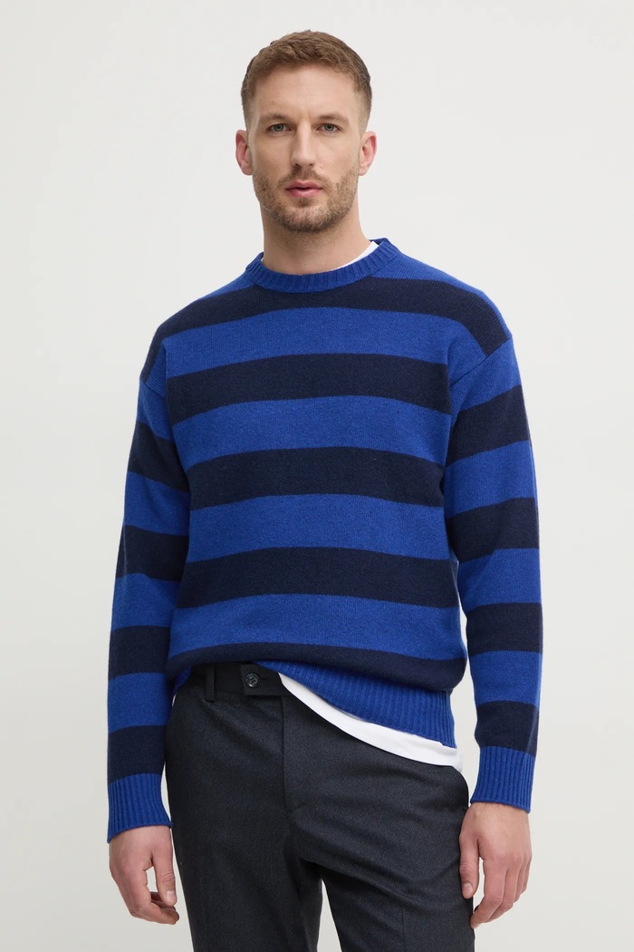 Vlněný svetr United Colors of Benetton kulatý modrá 18AYK107Y