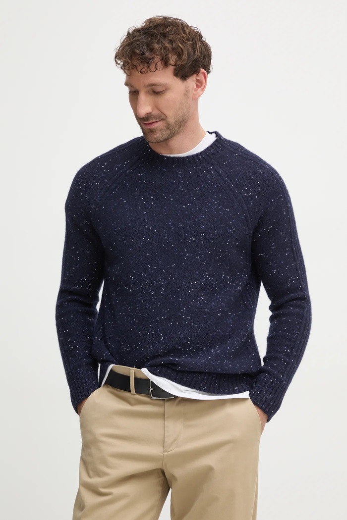 United Colors of Benetton sweter wełniany okrągły granatowy 1KBAU1081