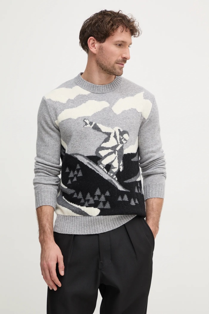 Vlněný svetr United Colors of Benetton kulatý šedá 1244K108R