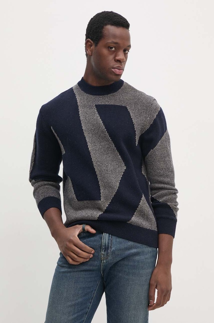 Armani Exchange sweter wełniany okrągły granatowy 6DZM2Q.ZM4QZ