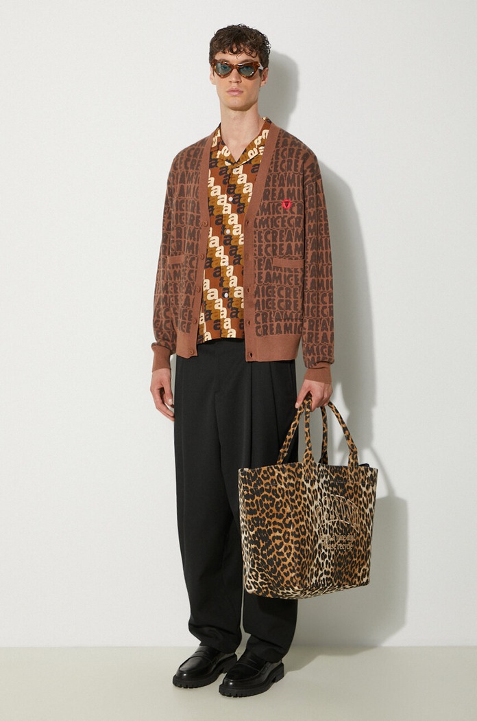 Kardigán s prímesou vlny ICECREAM Text Print Cardigan IC24215 hnedá AW24